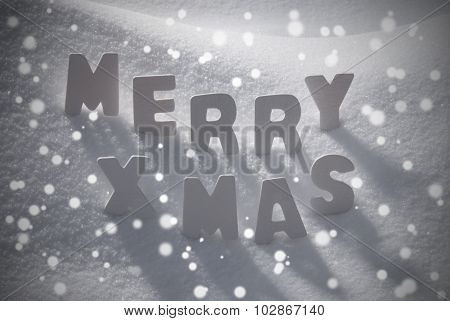 White Christmas Text Merry Xmas On Snow, Snowflakes