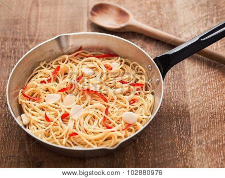 Rustic Traditional Italian Aglio Olio Spaghetti Pasta