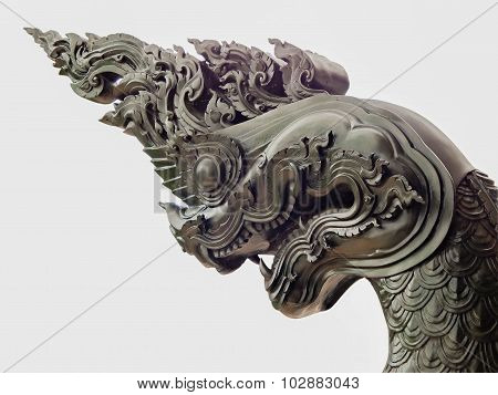 A Naka Dragon Statue In A Public Temple, Wat Pa Phu Kon,thailand (white Background)