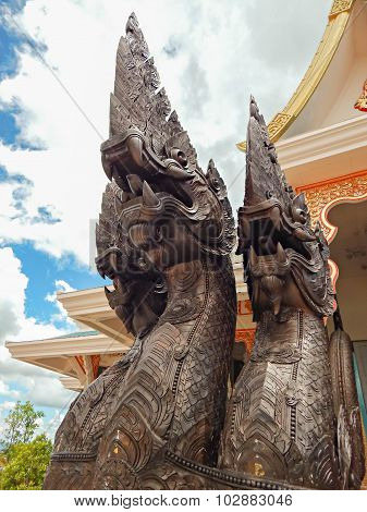 Naka Dragon Statue In A Public Temple, Wat Pa Phu Kon,thailand
