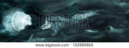 Night Sky With The Moon And Clouds Banner