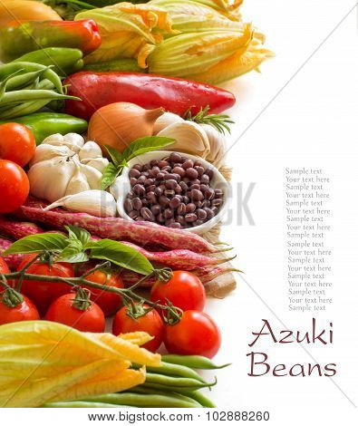 Raw Azuki Beans In A Bowl And Fresh Vegetables