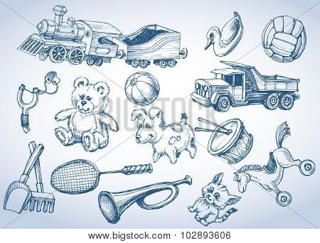 Toys set, hand drawings