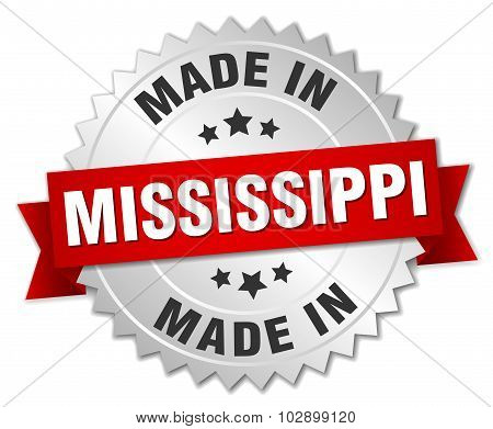 Made In Mississippi Silver Badge With Red Ribbon