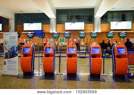 MOSCOW, RUSSIA - AUGUST 19, 2015: airport terminal. Sheremetyevo International Airport is an international airport located in Khimki, Moscow Oblast, Russia, 29 km northwest of central Moscow.