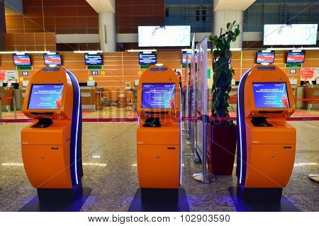 MOSCOW, RUSSIA - AUGUST 19, 2015: airport terminal. Sheremetyevo International Airport is an international airport located in Khimki, Moscow Oblast, Russia, 29 km northwest of central Moscow.