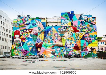RIO DE JANEIRO, BRAZIL -APRIL 262015- One of the Bigest street graffiti art on Apriil 26, 2015 in Rio de Janeiro, Brazil.