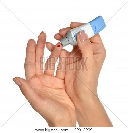 Finger Prick For Glucose Sugar Measure Level Blood Test