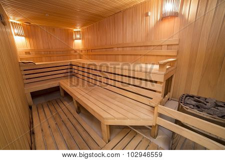 Sauna interior comfortable wooden room spa indoors