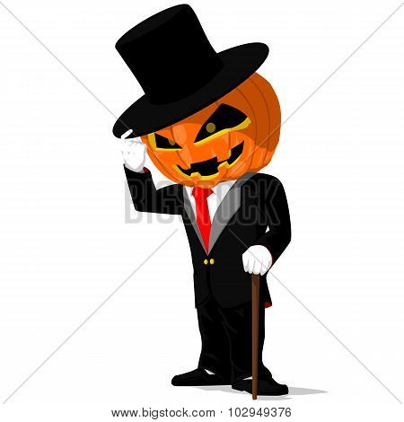 Pumpkin in black tuxedo