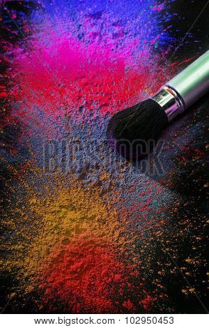 Makeup brush with holi paint