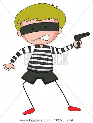 Robber with mask firing  gun illustration