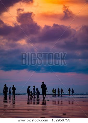 Kuta beach at sunset  in Bali Indonesia
