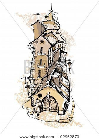 Hand made sketch of old street.