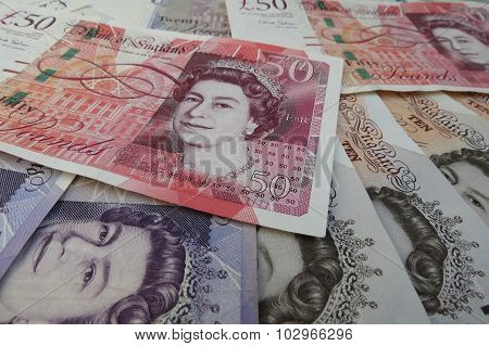 LONDON UK - CIRCA JULY 2015: British Sterling Pound notes currency of the United Kingdom