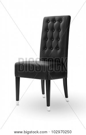 Black chair with wood legs on white background