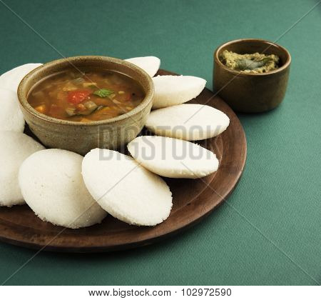 Sambar with Idli with Coconut Chutney, Indian Dish