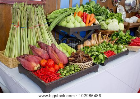 Kind Of Thai Vegetables Set In Thai Kitchen Style.