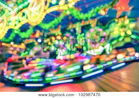 Blurred Defocused Lights At Luna Park Carousel Roundabout - German Christmas Market At Alexander Pla