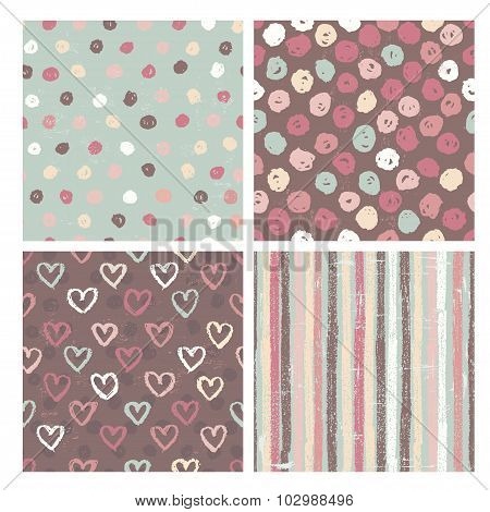 Set Of Four Pretty Rustic  Seamless Patterns