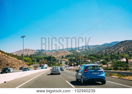 The movement of vehicles on freeway, motorway E-15 near  Malaga
