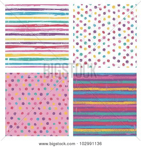 Set Of Four Bright  Seamless Patterns