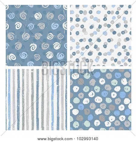 Set Of Seamless Patterns In Blue