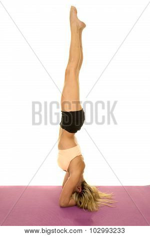 Woman Pink Sports Bra Head Stand Side