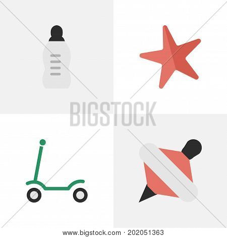 Elements Yule, Toy, Kick And Other Synonyms Scooter, Milk And Moped.  Vector Illustration Set Of Simple Baby Icons.