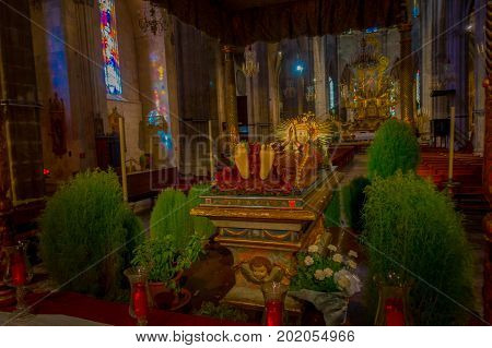 PALMA DE MALLORCA, SPAIN - AUGUST 18 2017: Beautiful indoor view of Saint Eulalia church located in Palma de Mallorca, Spain.
