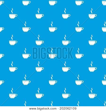 Glass cup of tea pattern repeat seamless in blue color for any design. Vector geometric illustration