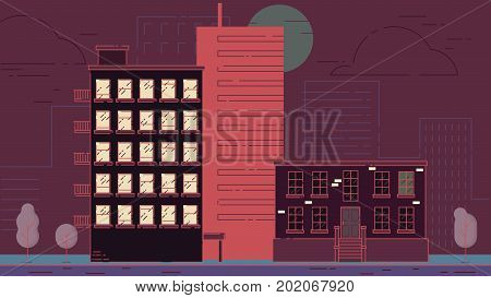 City Street stroke style vector illustration skyskrapers