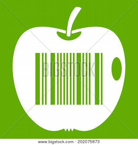 Code to represent product identification icon white isolated on green background. Vector illustration