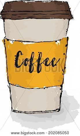 Hot coffee in a glass. Americano. Hand drawn vector illustration.