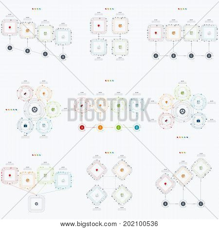 Set with infographics. Data and information visualization. Template. Stock vector. Dynamic infographics stylish geometric. element for design business invitations, gift cards, flyers and brochures