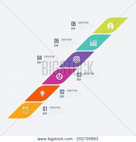 Modern infographics with six square. Data and information visualization. Stock vector. Dynamic infographics stylish geometric. element for design business invitations, gift cards, flyers and brochures