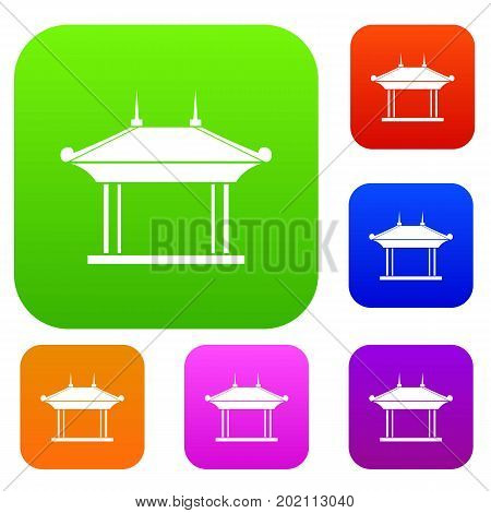 Pagoda set icon in different colors isolated vector illustration. Premium collection