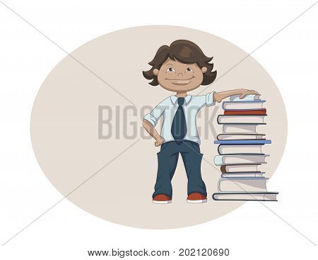 Vector Schhol Boy With The Books For Label, Sticker Or Back To School Advertising