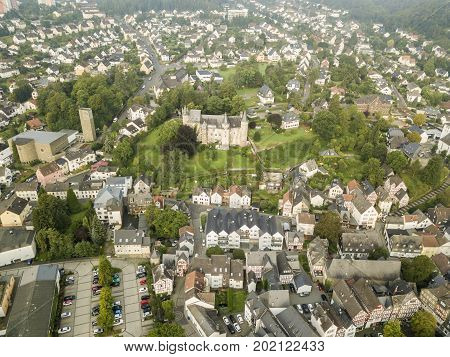 Aerial view over the old town Herborn. Hesse Germany
