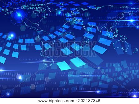 Digital business, futuristic technology with World map. Illustration vector.