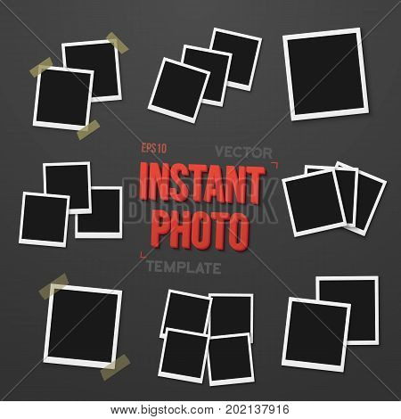 Illustration of Blank Vintage Instant Photo Frame Mockup Set. Vector Instant Photo. Photorealistic Vector EPS10 Retro Instant Photo Frame Mockup