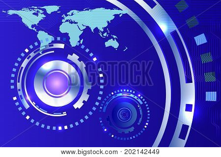 Digital technology background, futuristic technology with world map on blue background. Illustration vector