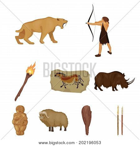 Stone age set icons in cartoon design. Big collection of stone age vector symbol stock illustration