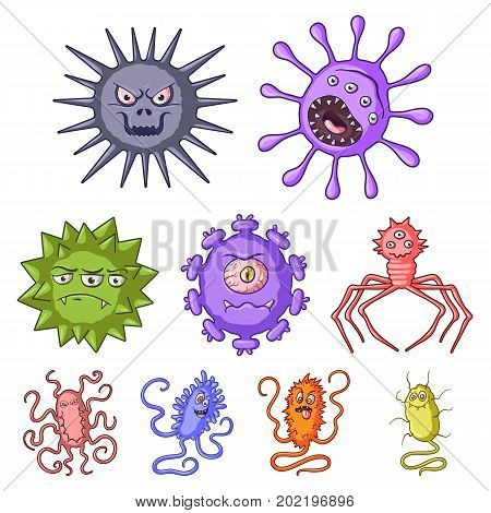 A set of pictures about bacteria and viruses. Germs that are harmful to humans. viruses and bacteria icon in set collection on cartoon style vector symbol stock web illustration.
