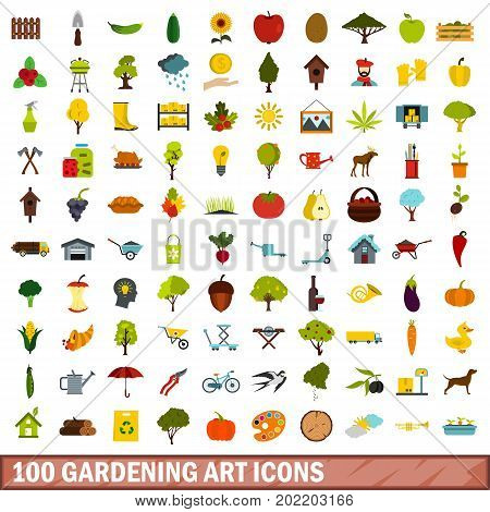 100 gardening art icons set in flat style for any design vector illustration