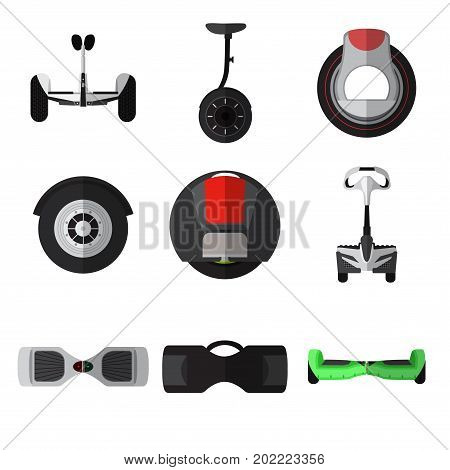 Set Of Simple Gyroscooter Flat Icons On White Background. Gyrobord Set
