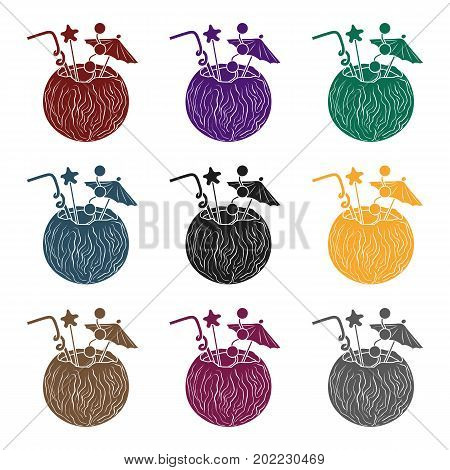 Coconut cocktail icon in black design isolated on white background. Surfing symbol stock vector illustration.