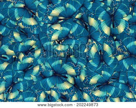 Seamless pattern with lot of different butterflys. Realistic 3D illustration