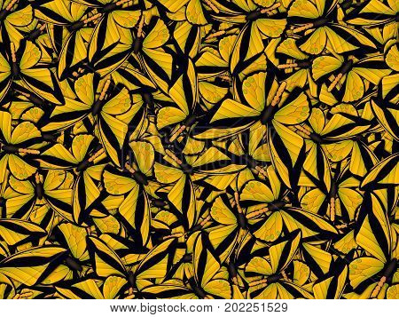 Seamless pattern with lot of different butterflys. Realistic 3D illustration