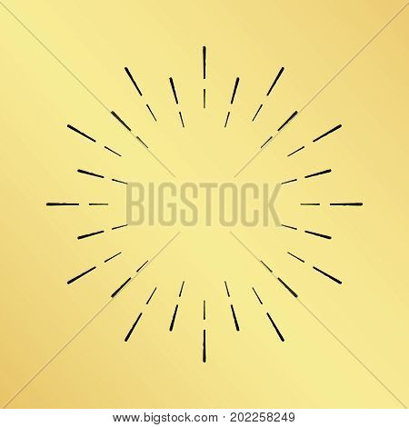 Vector sun burst vintage hand drawn hipster retro clock ray logo. Golden shiny metal texture background